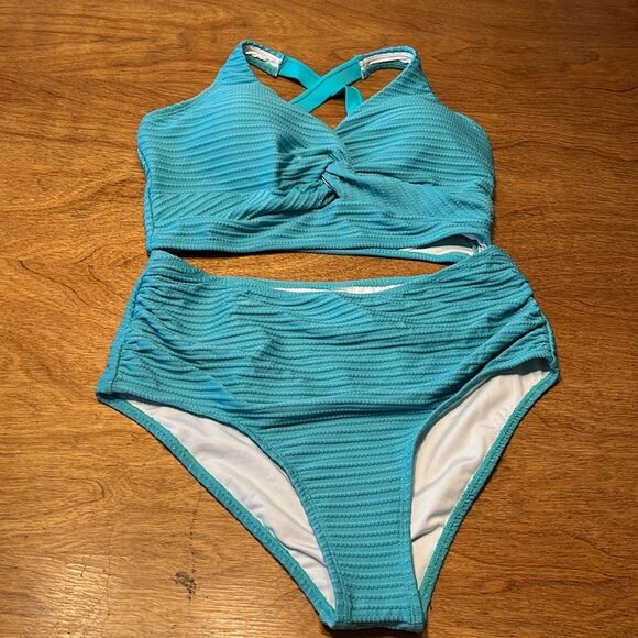 Aqua Striped Women's Bikini Set By Dillards - Picture 2 of 8